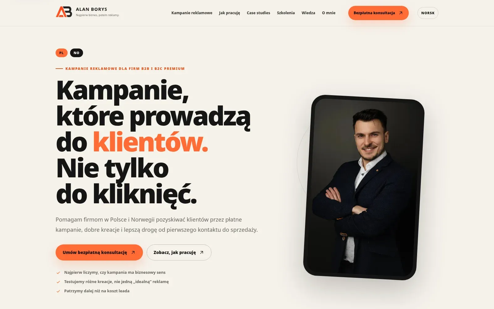 Desktopowa strona główna alanborys.pl z polską wersją platformy sprzedażowej