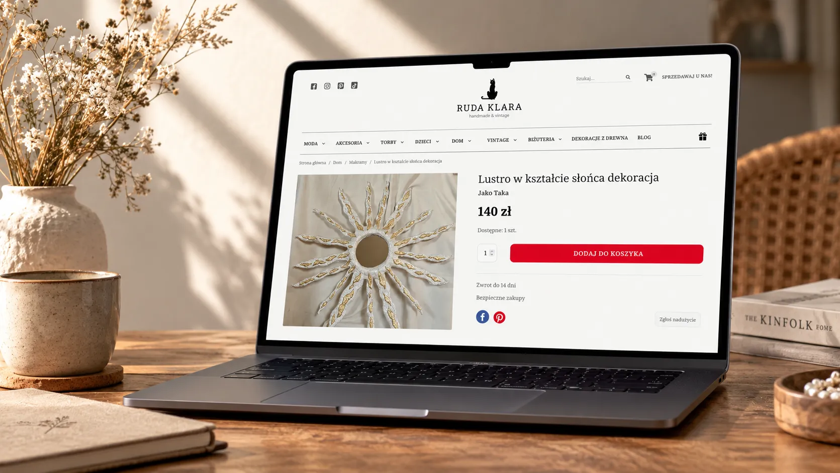 RudaKlara — widok platformy e-commerce z listingami produktów